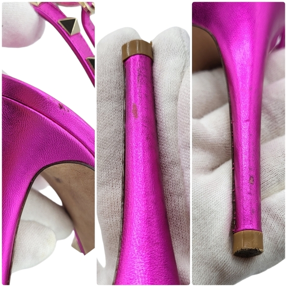 Valentino Rockstud Sequined Leather Pumps Pink 38.5 - Picture 10 of 16